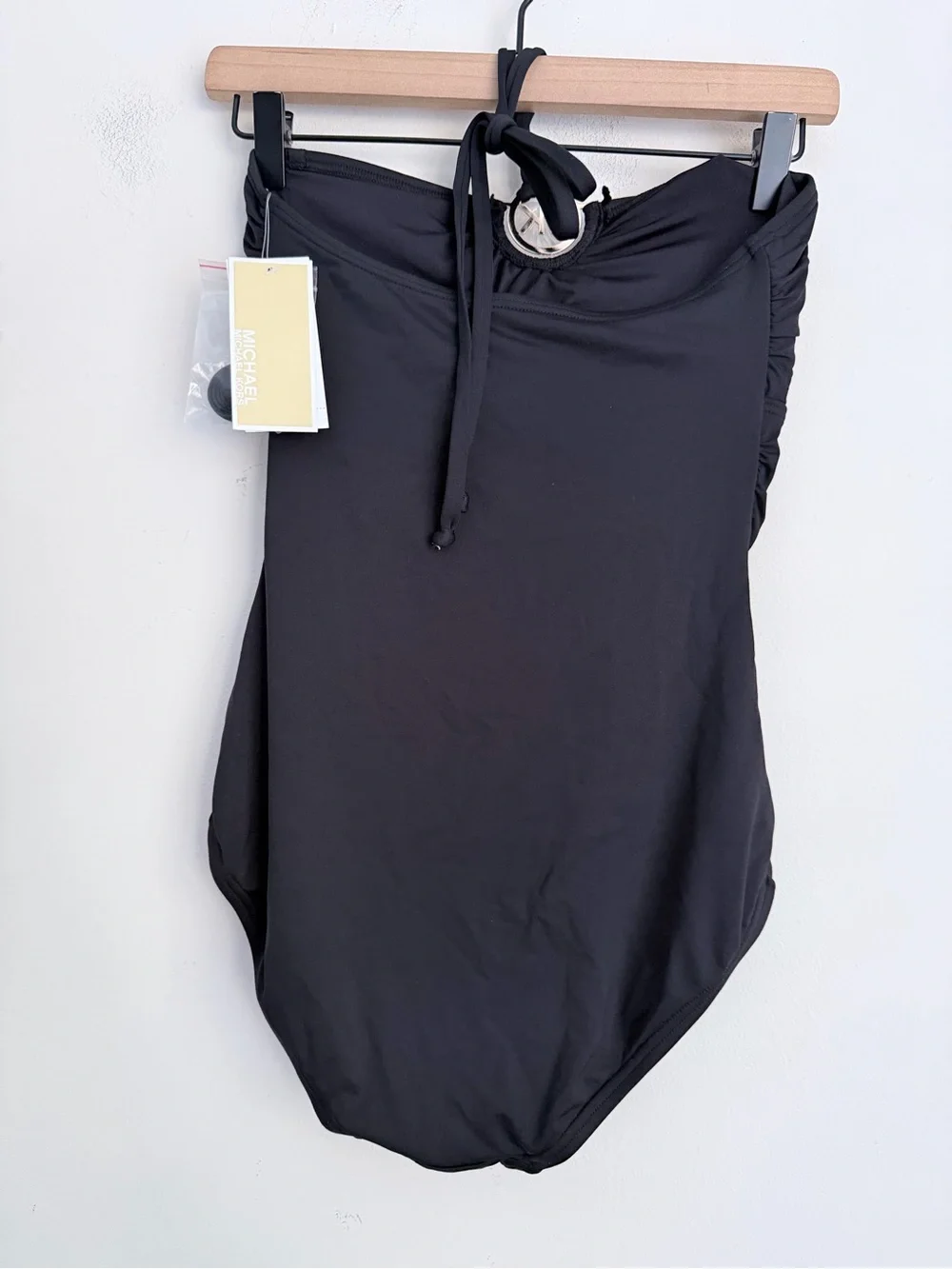 Michael Kors Black One Piece Swimsuit logo halter neck 4 NWT
